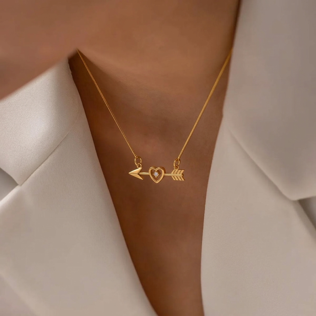 Diamond Heart Arrow Gold Pendant