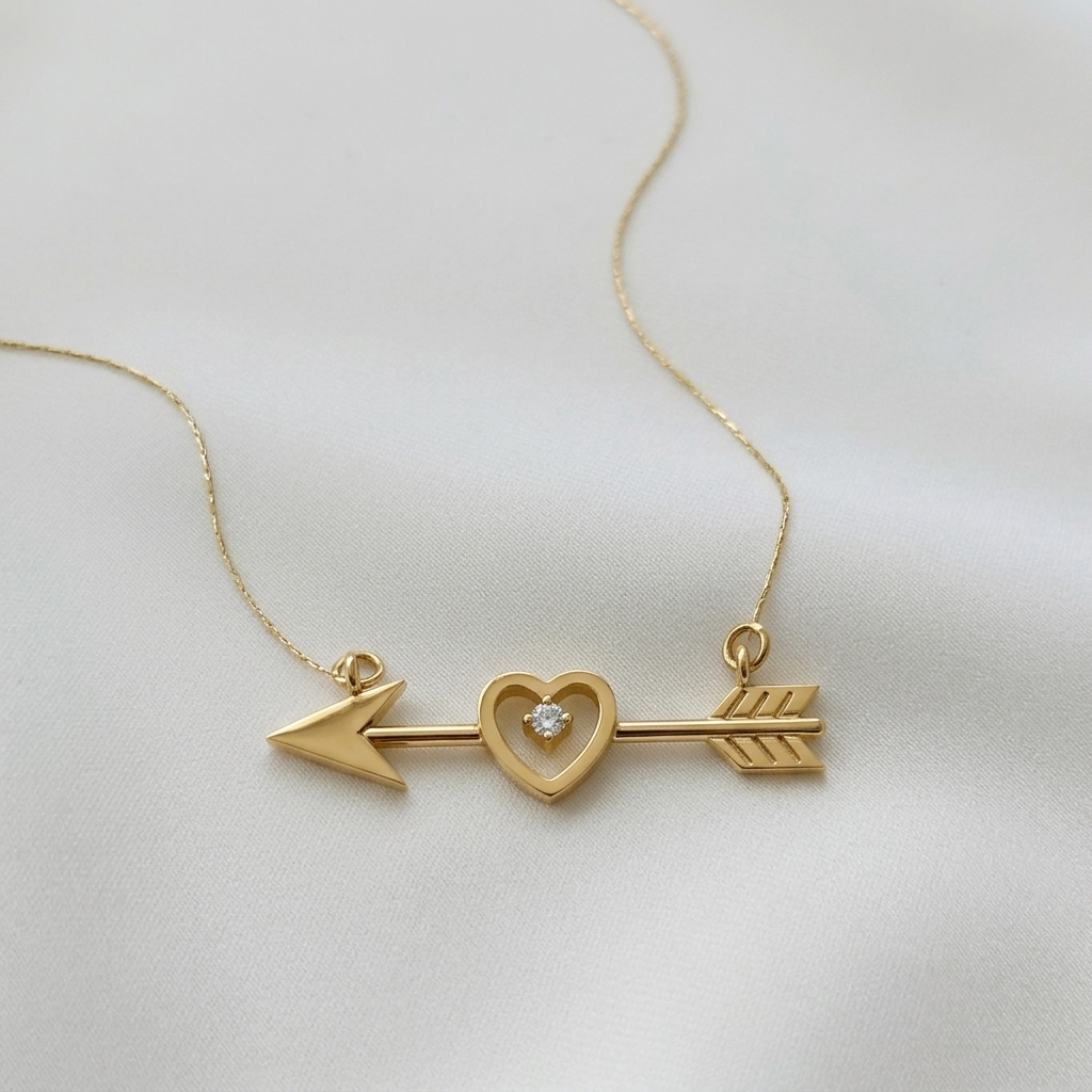Diamond Heart Arrow Gold Pendant