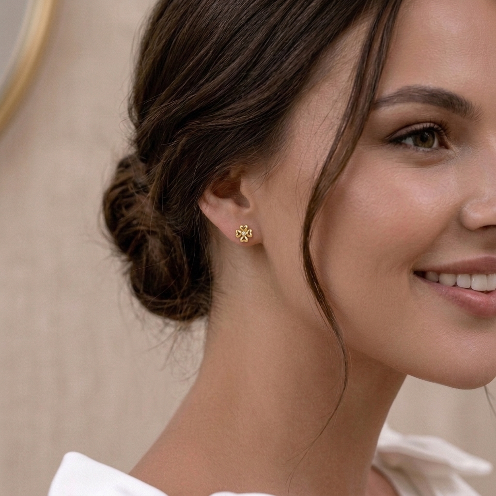 Golden Pearl Chain Drape Stud Earrings