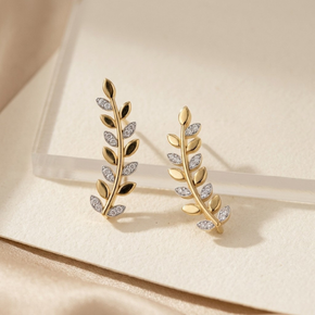 Diamond Leaf Ear Climber Earrings